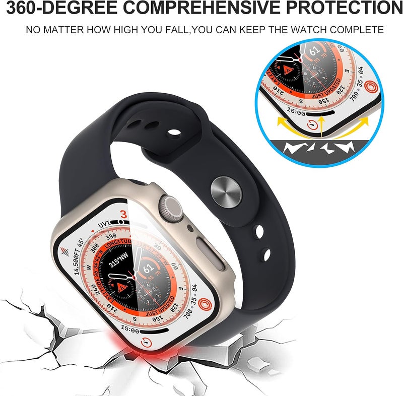 Diruite Suoman 2-Pack for Apple Watch Series 9/8/7/6/5/4/Series SE/SE 2 45mm All-Around Screen Protector Case, Tempered Glass Screen Protector Case Ultra-Thin for iWatch 45mm Protection Cover - Titanium - Image 4